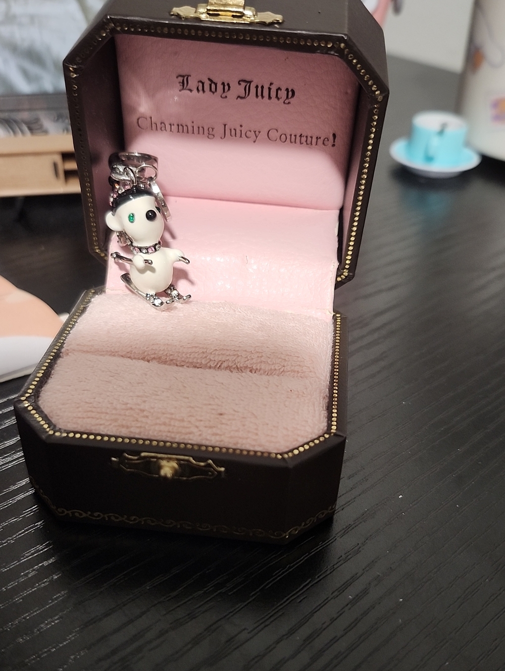 Juicy Couture White Enamel Mouse Charm with Green Eyes and Silver Accents